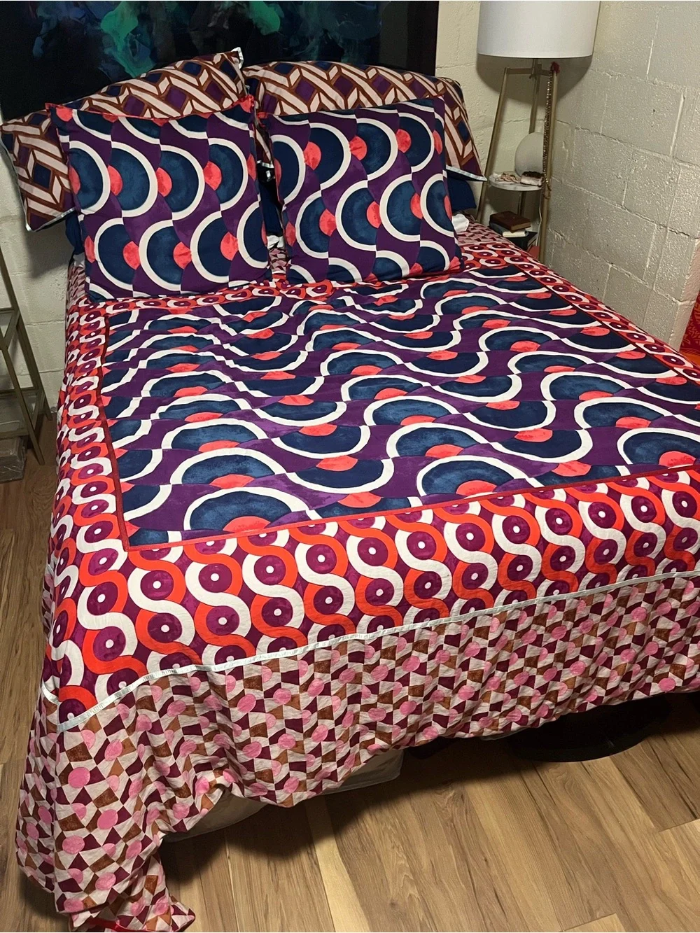 Anthropologie Papunya King Size Complete Set Bold Purple & Blue Geometric